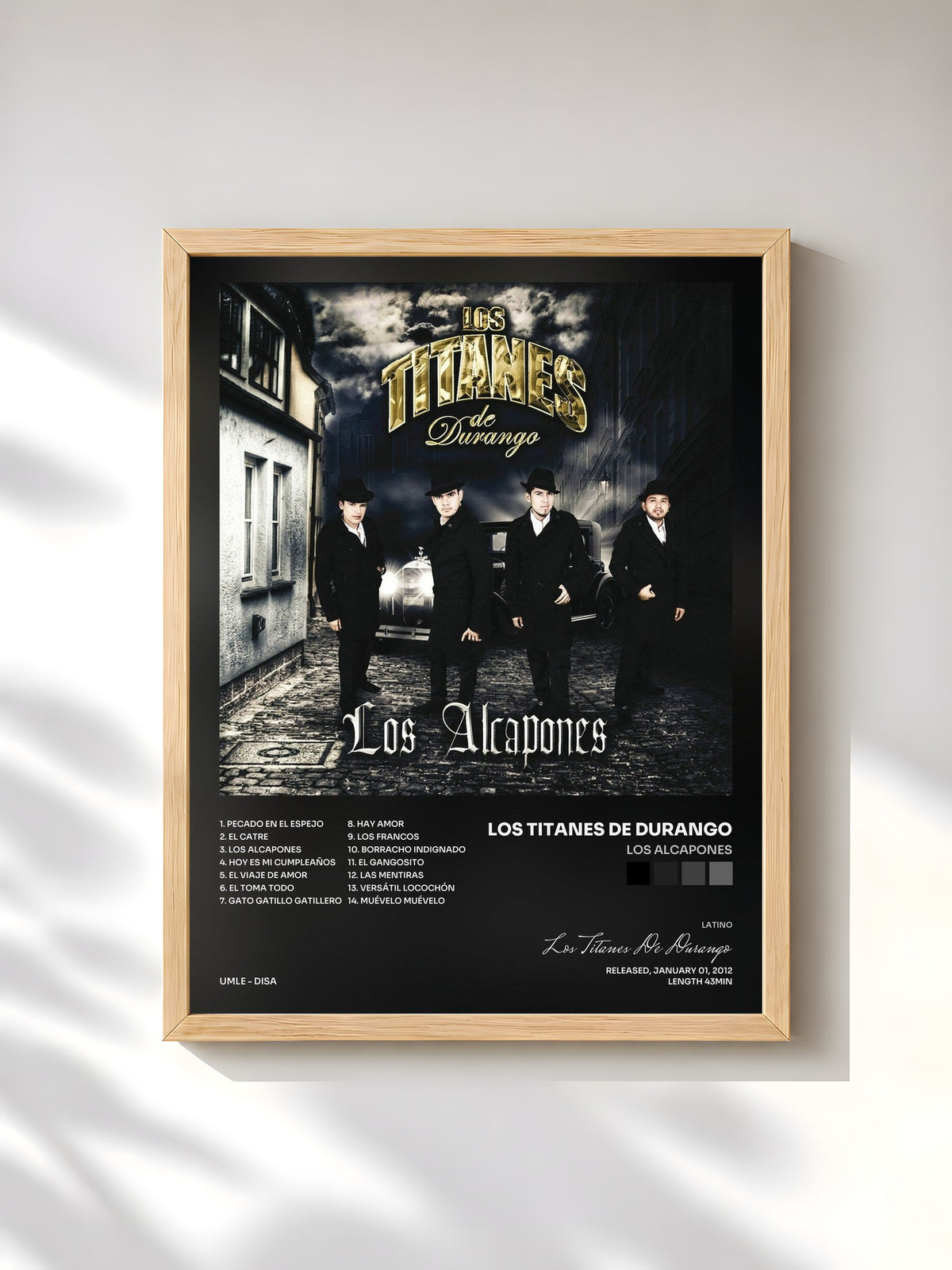 #bois Tableau de l'album Los Alcapones de Los Titanes De Durango, cadre en bois brut, imprimé et encadré en France