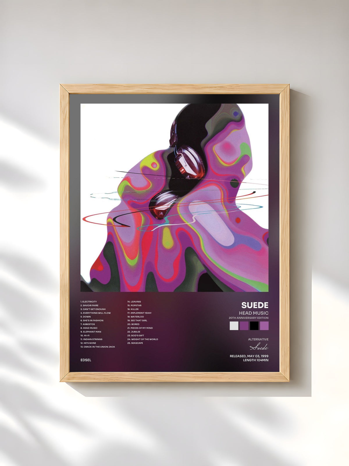 #bois Tableau de l'album Head Music (20th Anniversary Edition) de Suede, cadre en bois brut, imprimé et encadré en France