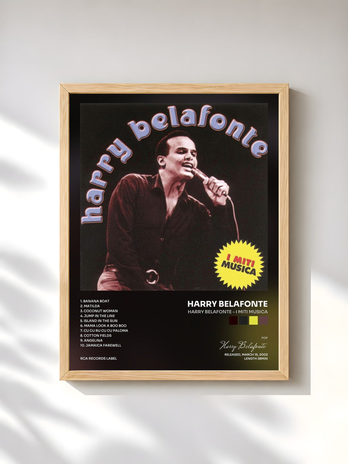 #bois Tableau de l'album Harry Belafonte - I Miti Musica de Harry Belafonte, cadre en bois brut, imprimé et encadré en France