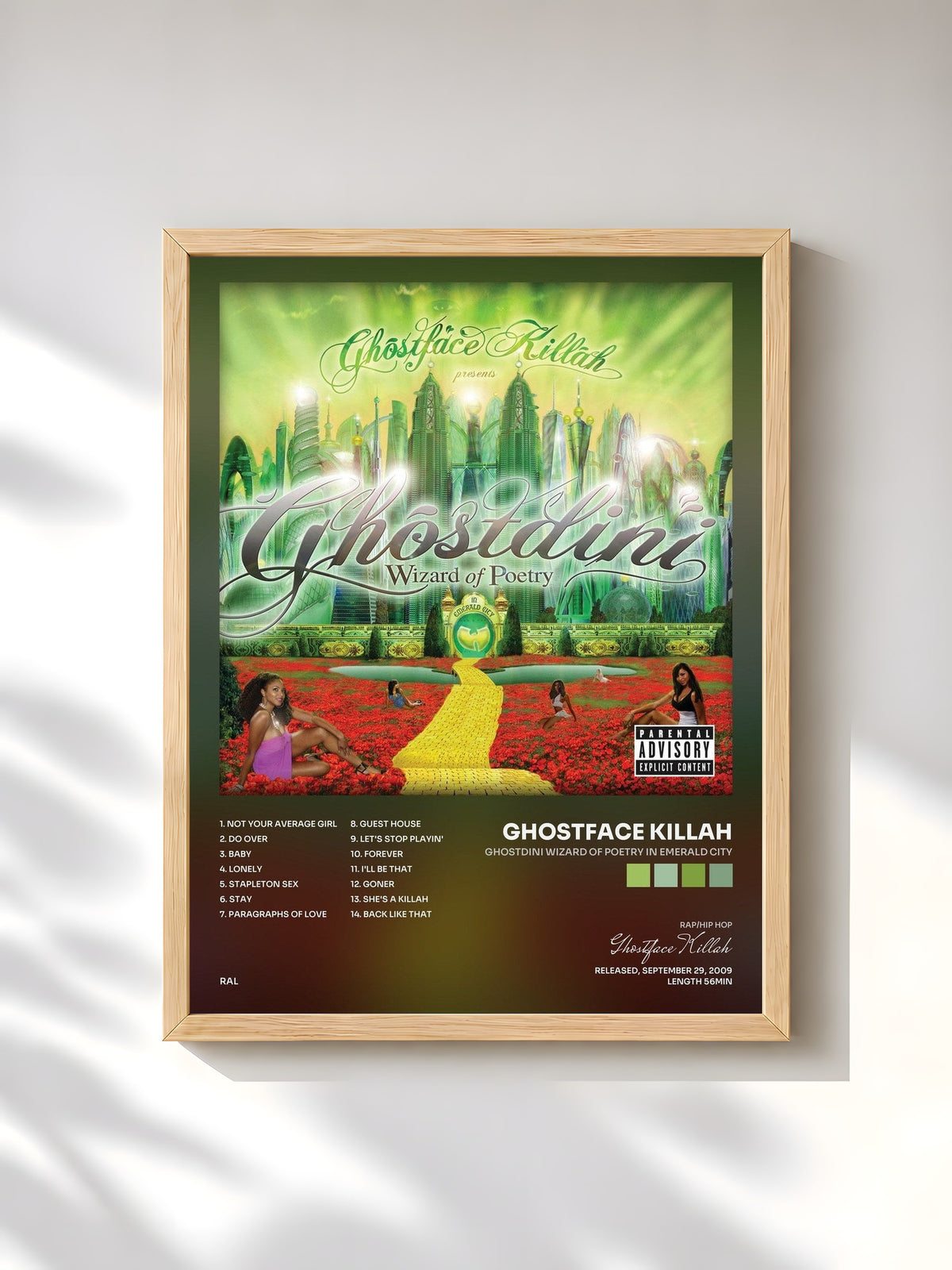 #bois Tableau de l'album Ghostdini Wizard Of Poetry In Emerald City de Ghostface Killah, cadre en bois brut, imprimé et encadré en France