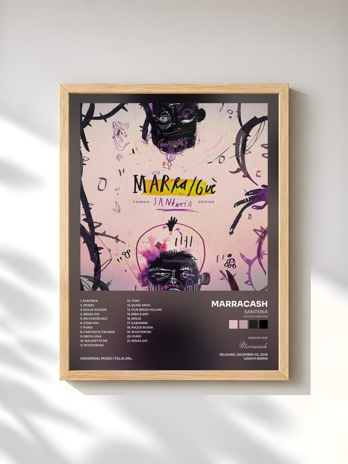 #bois Tableau de l'album Santeria (Voodoo Edition) de Marracash, cadre en bois brut, imprimé et encadré en France