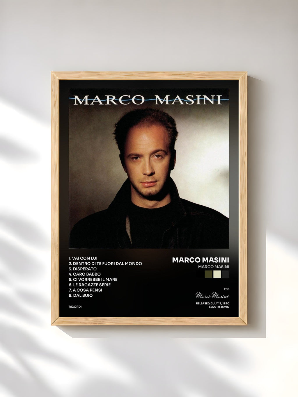 #bois Tableau de l'album Marco Masini de Marco Masini, cadre en bois brut, imprimé et encadré en France
