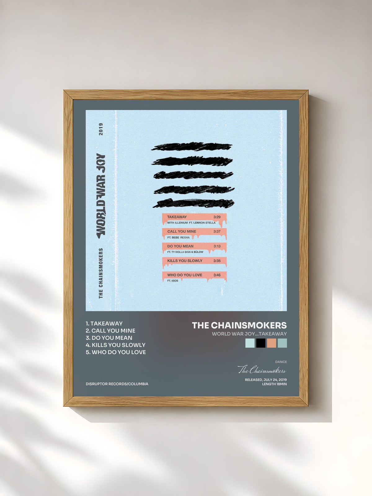 #bois Tableau de l'album World War Joy...Takeaway de The Chainsmokers, cadre en bois brut, imprimé et encadré en France