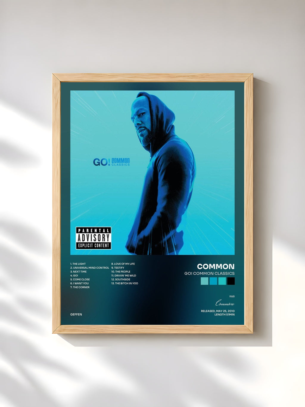 #bois Tableau de l'album Go! Common Classics de Common, cadre en bois brut, imprimé et encadré en France