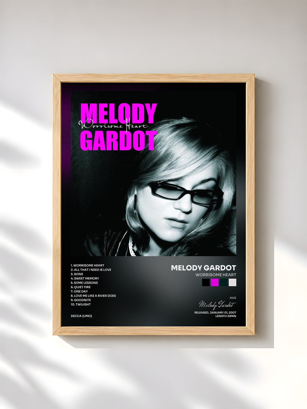#bois Tableau de l'album Worrisome Heart de Melody Gardot, cadre en bois brut, imprimé et encadré en France