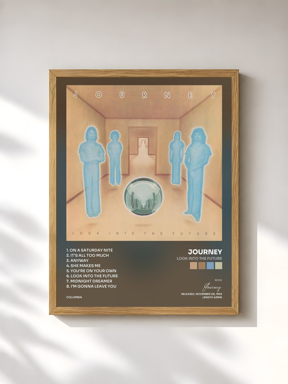 #bois Tableau de l'album Look Into The Future de Journey, cadre en bois brut, imprimé et encadré en France