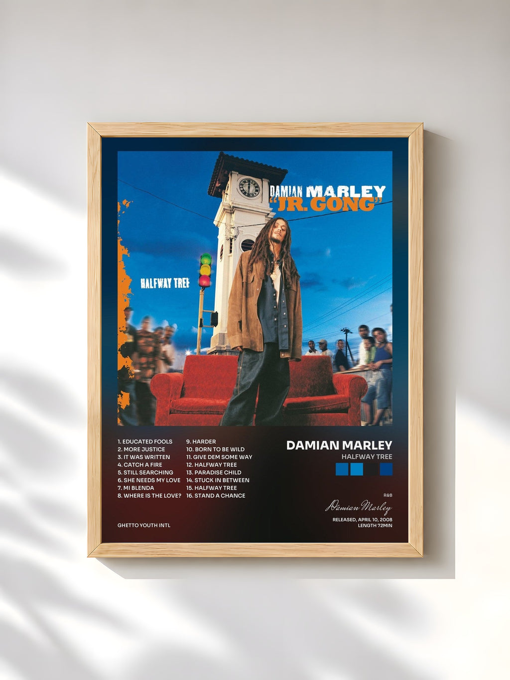#bois Tableau de l'album Halfway Tree de Damian Marley, cadre en bois brut, imprimé et encadré en France