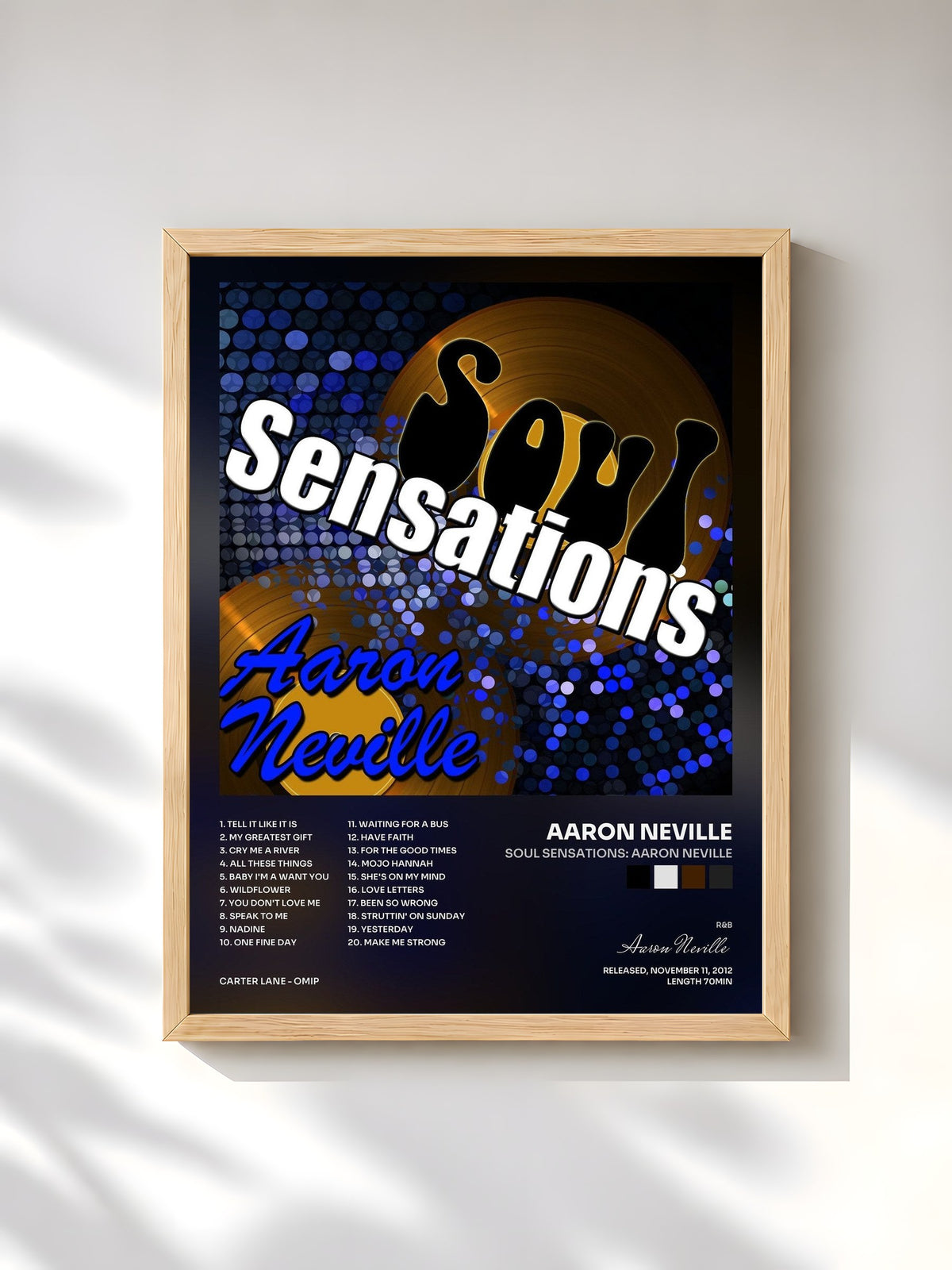 #bois Tableau de l'album Soul Sensations: Aaron Neville de Aaron Neville, cadre en bois brut, imprimé et encadré en France