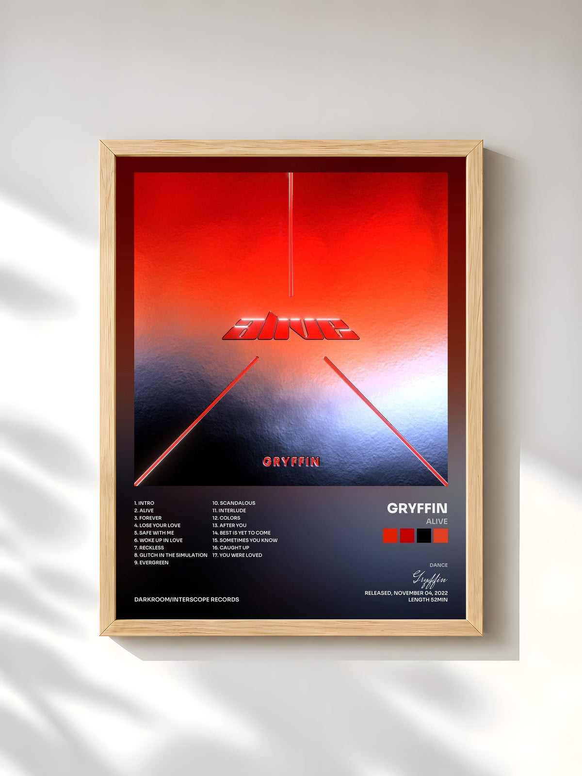 #bois Tableau de l'album Alive de Gryffin, cadre en bois brut, imprimé et encadré en France