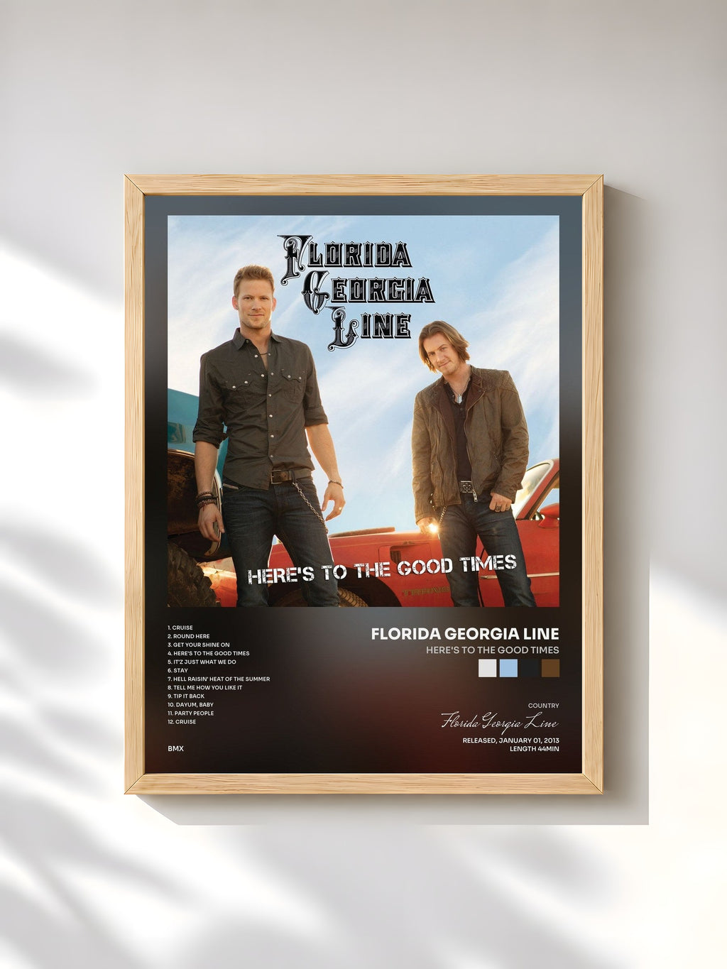 #bois Tableau de l'album Here's To The Good Times de Florida Georgia Line, cadre en bois brut, imprimé et encadré en France