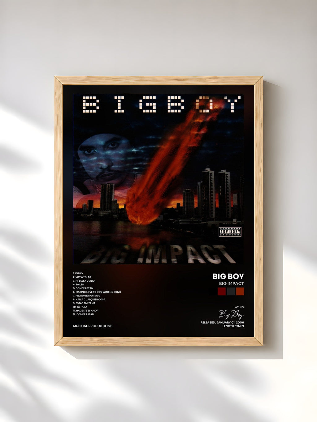#bois Tableau de l'album Big Impact de Big Boy, cadre en bois brut, imprimé et encadré en France