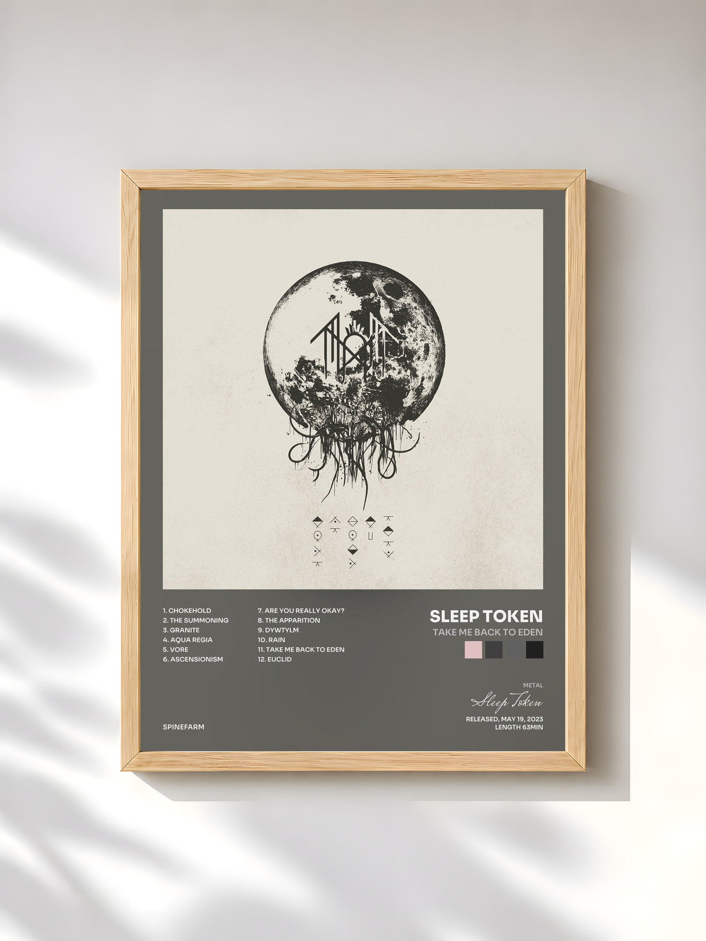 #bois Tableau de l'album Take Me Back To Eden de Sleep Token, cadre en bois brut, imprimé et encadré en France