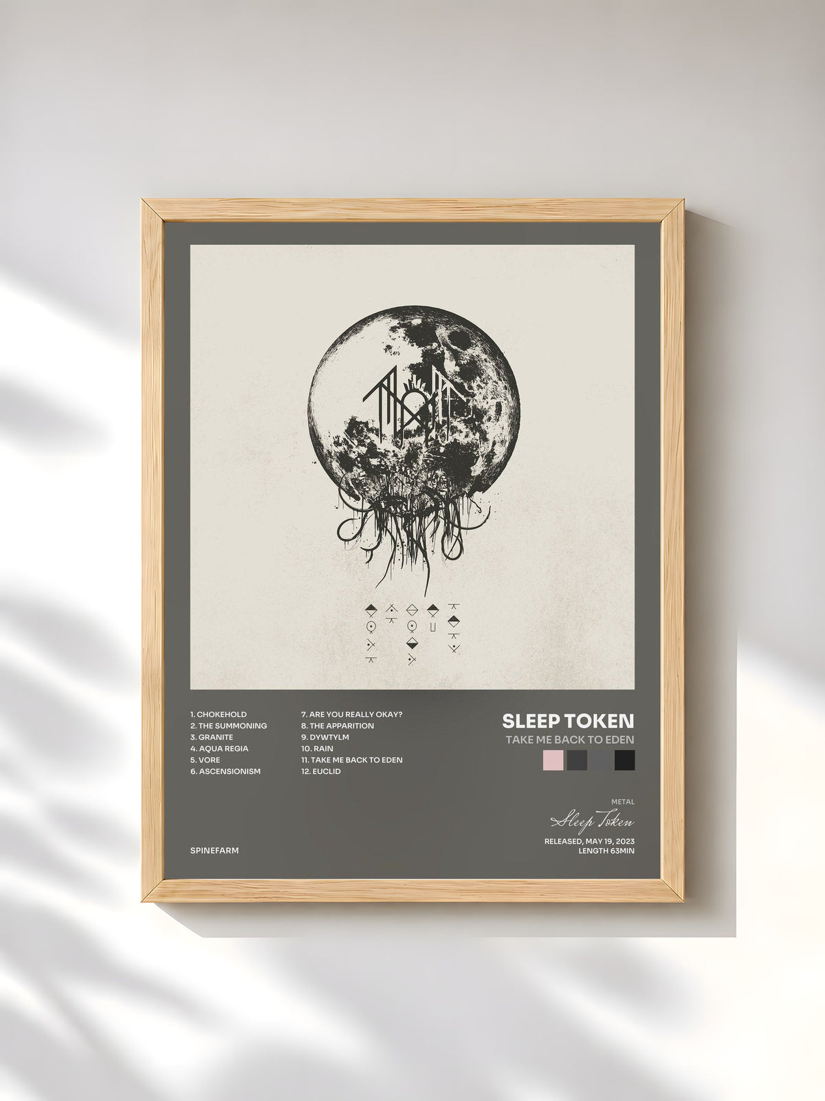 #bois Tableau de l'album Take Me Back To Eden de Sleep Token, cadre en bois brut, imprimé et encadré en France
