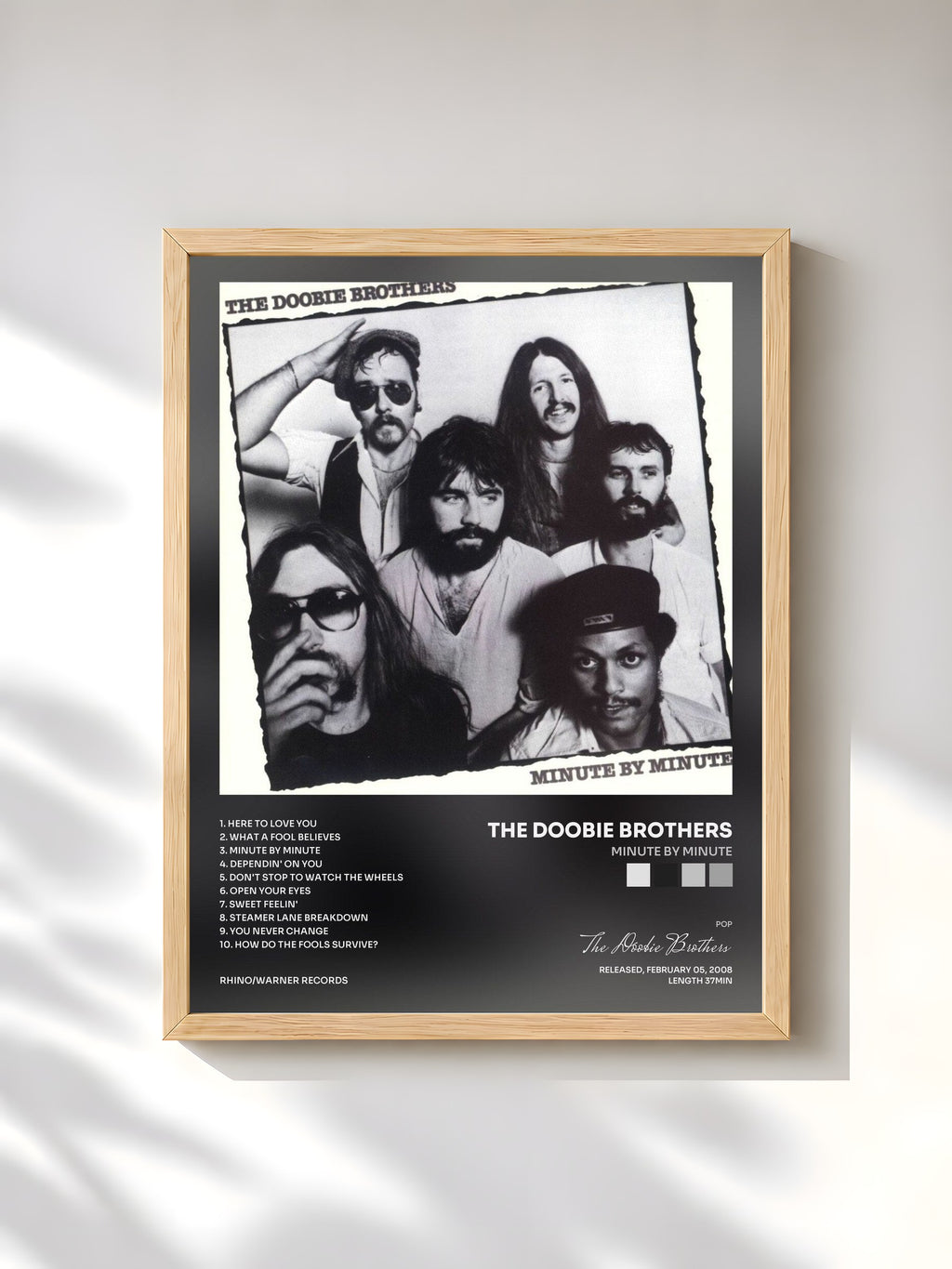 #bois Tableau de l'album Minute by Minute de The Doobie Brothers, cadre en bois brut, imprimé et encadré en France