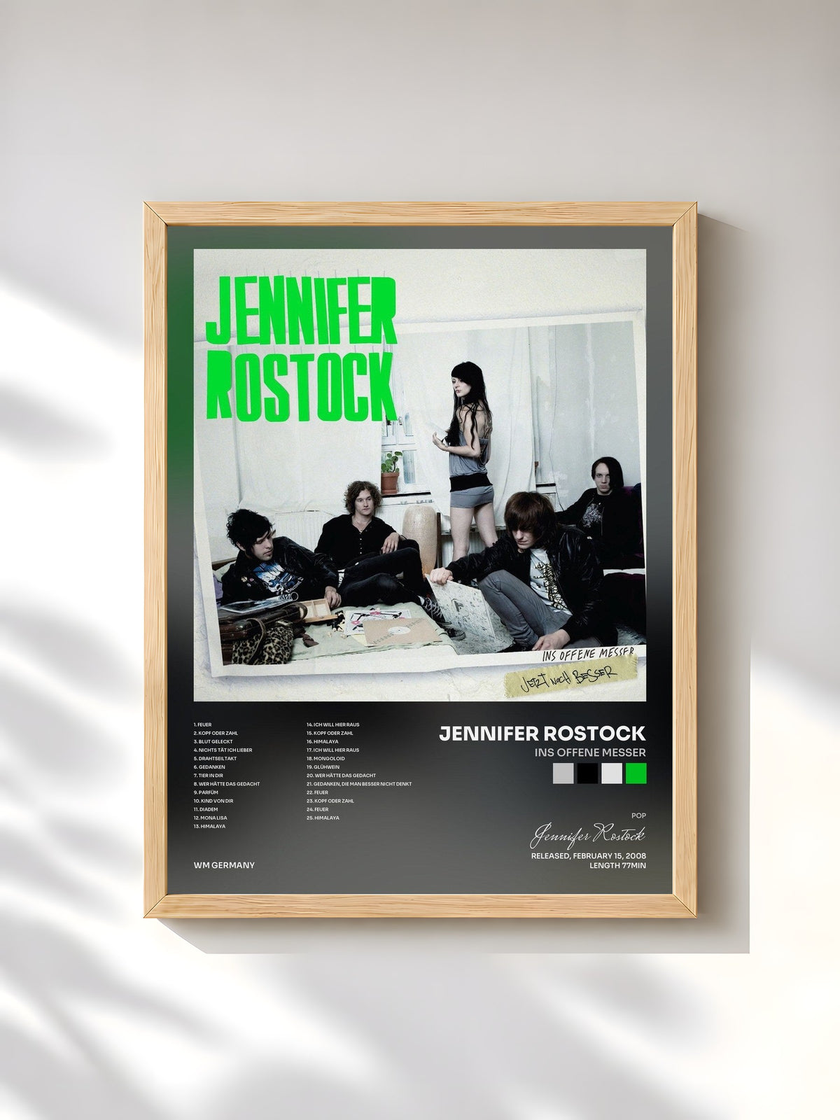 #bois Tableau de l'album Ins offene Messer de Jennifer Rostock, cadre en bois brut, imprimé et encadré en France