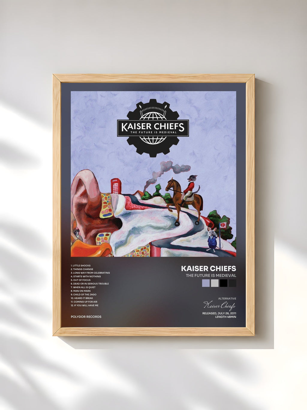 #bois Tableau de l'album The Future Is Medieval de Kaiser Chiefs, cadre en bois brut, imprimé et encadré en France