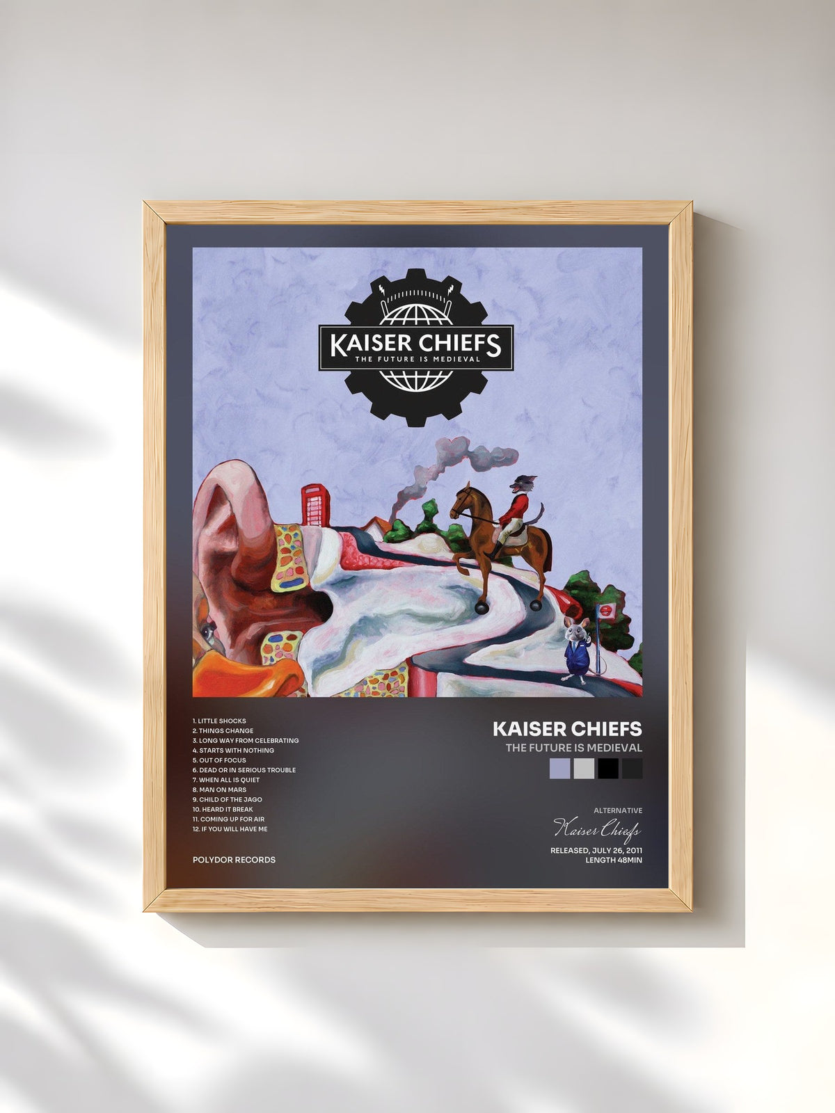 #bois Tableau de l'album The Future Is Medieval de Kaiser Chiefs, cadre en bois brut, imprimé et encadré en France