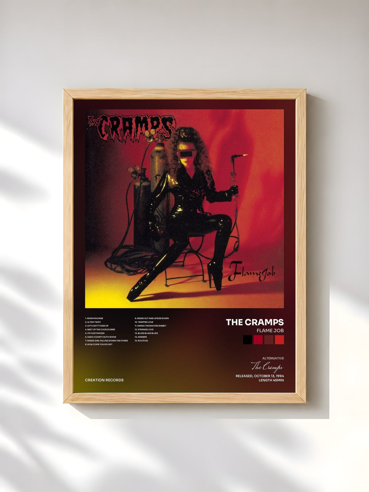 #bois Tableau de l'album Flame Job de The Cramps, cadre en bois brut, imprimé et encadré en France