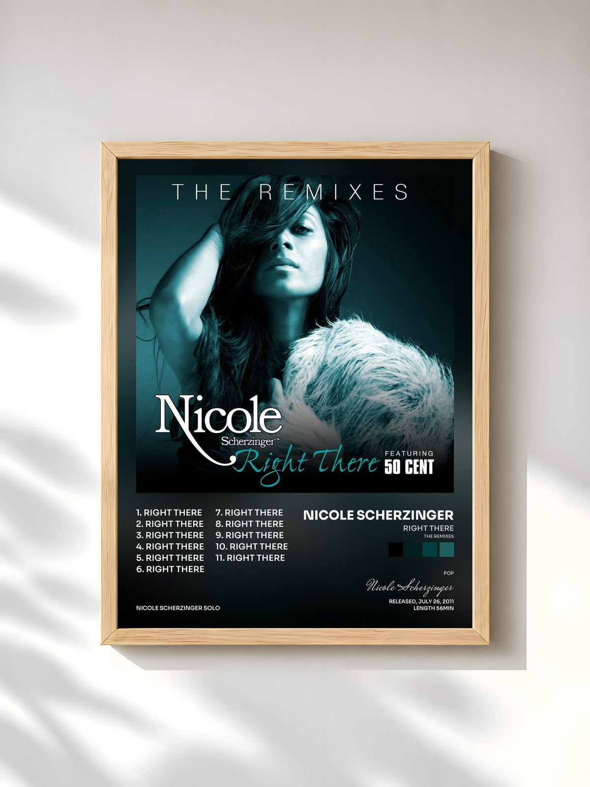 #bois Tableau de l'album Right There (The Remixes) de Nicole Scherzinger, cadre en bois brut, imprimé et encadré en France