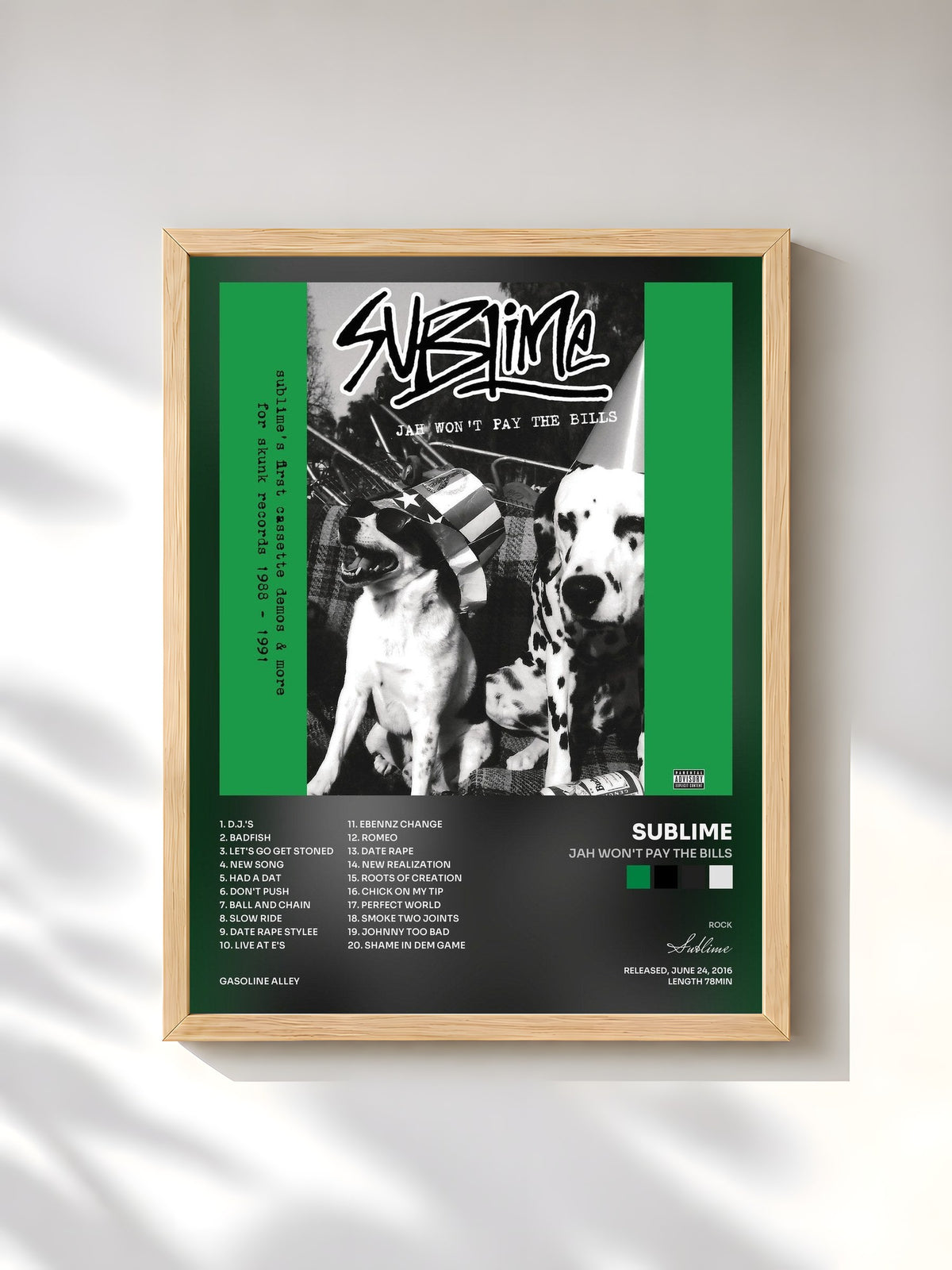 #bois Tableau de l'album Jah Won't Pay The Bills de Sublime, cadre en bois brut, imprimé et encadré en France