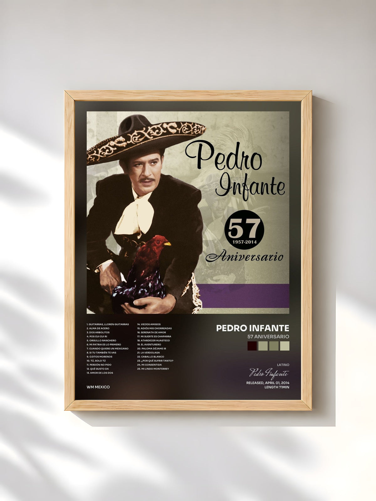 #bois Tableau de l'album 57 Aniversario de Pedro Infante, cadre en bois brut, imprimé et encadré en France