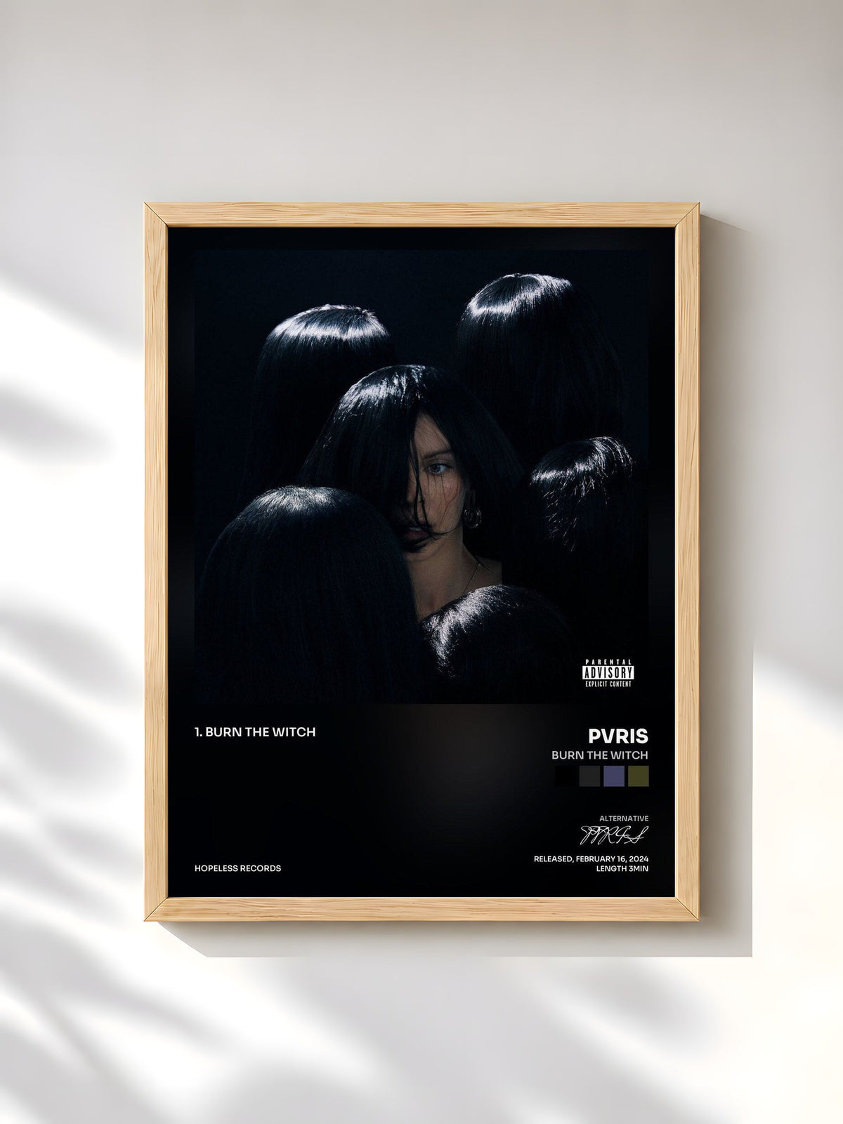 #bois Tableau de l'album BURN THE WITCH de PVRIS, cadre en bois brut, imprimé et encadré en France