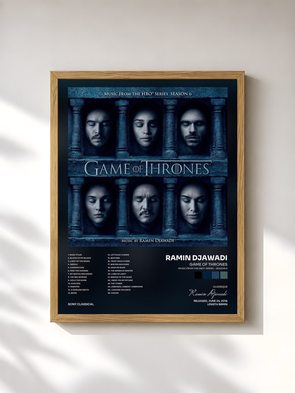 #bois Tableau de l'album Game of Thrones (Music from the HBO® Series - Season 6) de Ramin Djawadi, cadre en bois brut, imprimé et encadré en France