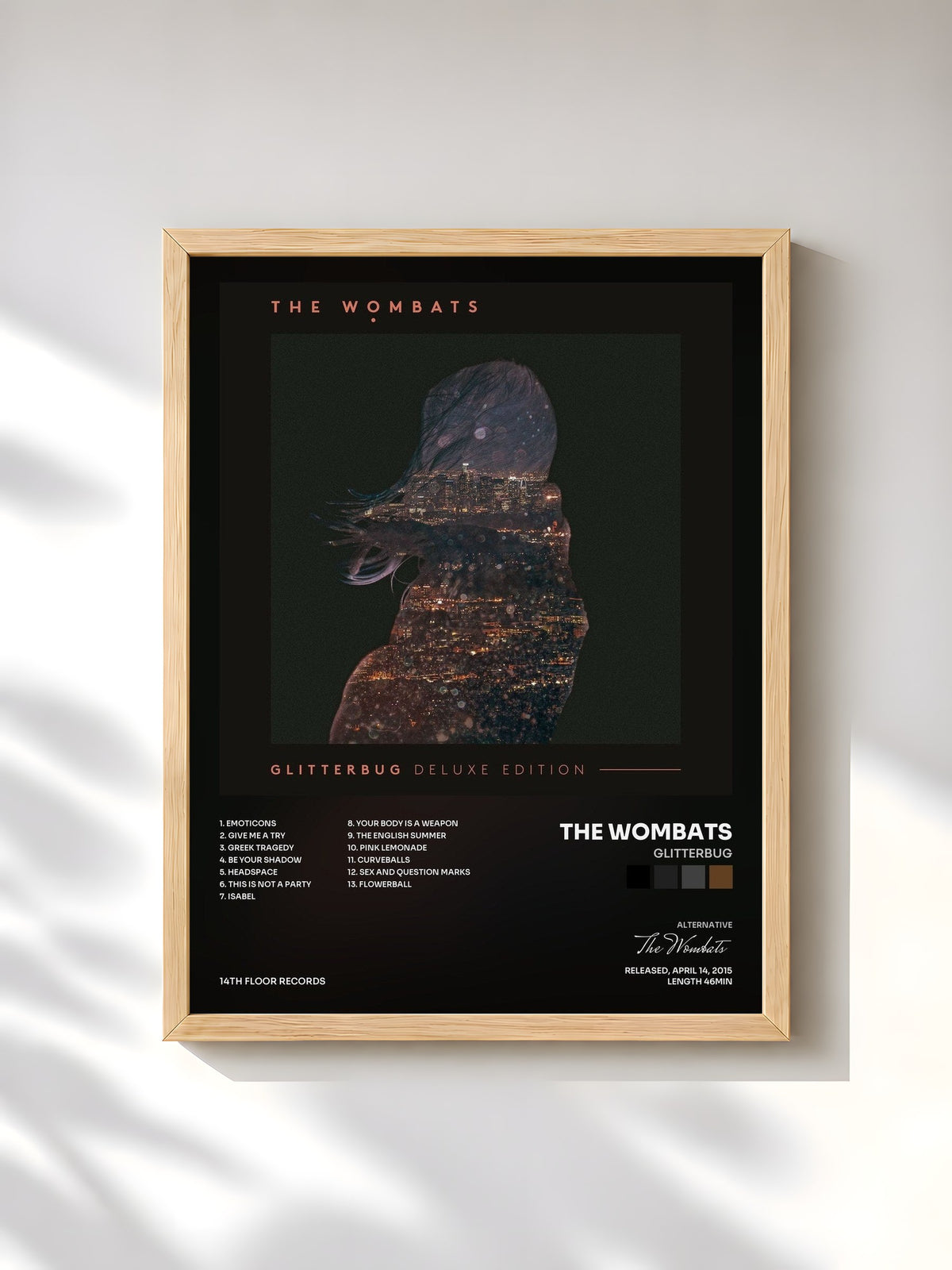 #bois Tableau de l'album Glitterbug de The Wombats, cadre en bois brut, imprimé et encadré en France
