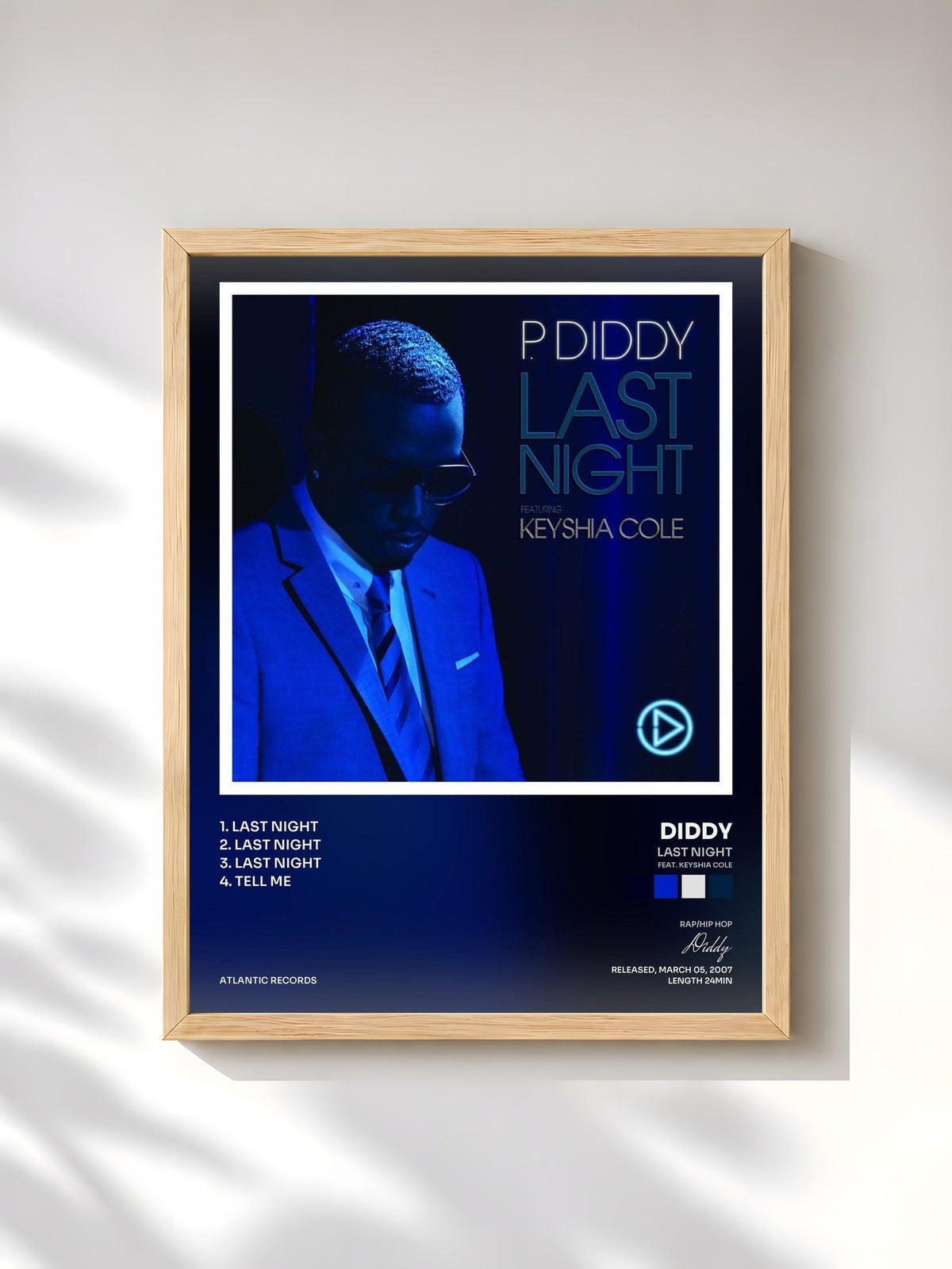 #bois Tableau de l'album Last Night (feat. Keyshia Cole) de Diddy, cadre en bois brut, imprimé et encadré en France
