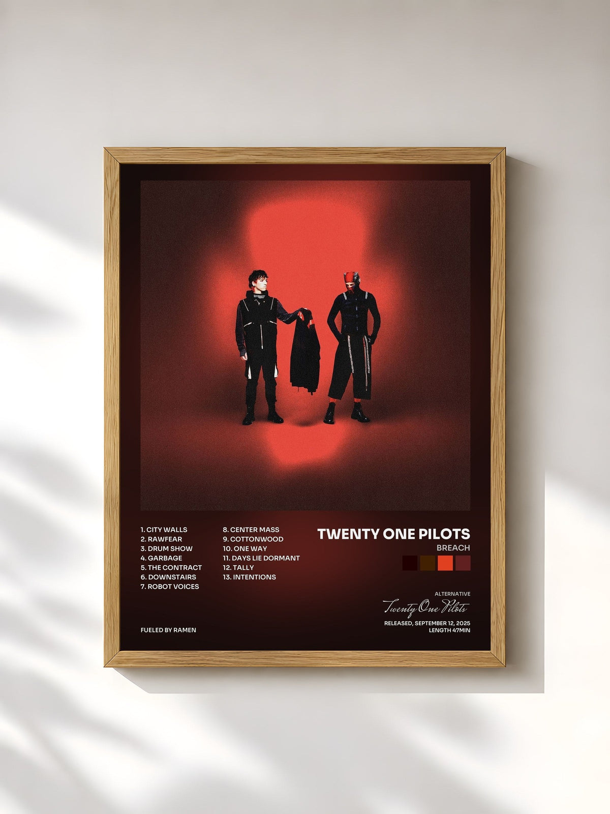 #bois Tableau de l'album Breach de Twenty One Pilots, cadre en bois brut, imprimé et encadré en France