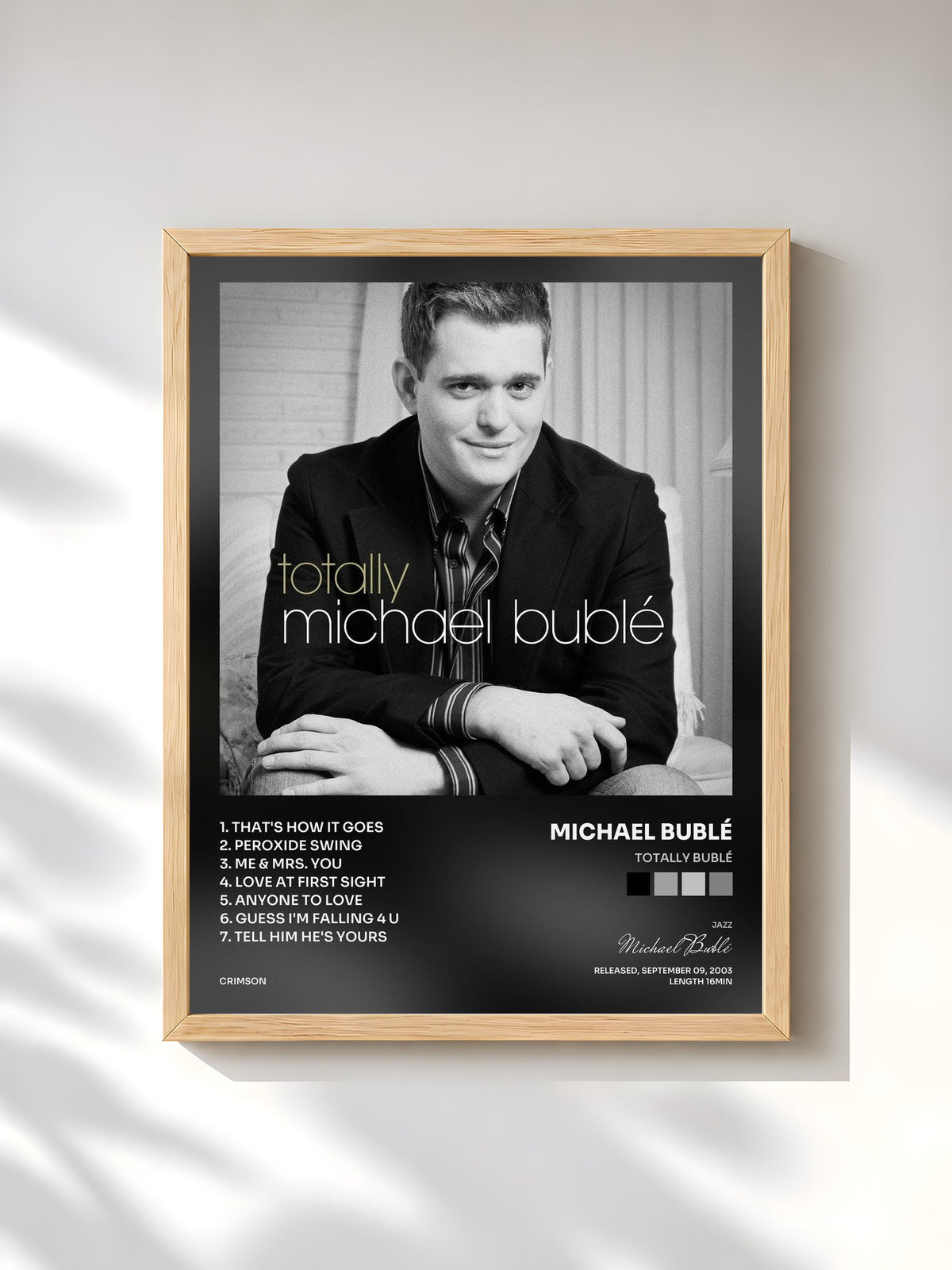 #bois Tableau de l'album Totally Bublé de Michael Bublé, cadre en bois brut, imprimé et encadré en France