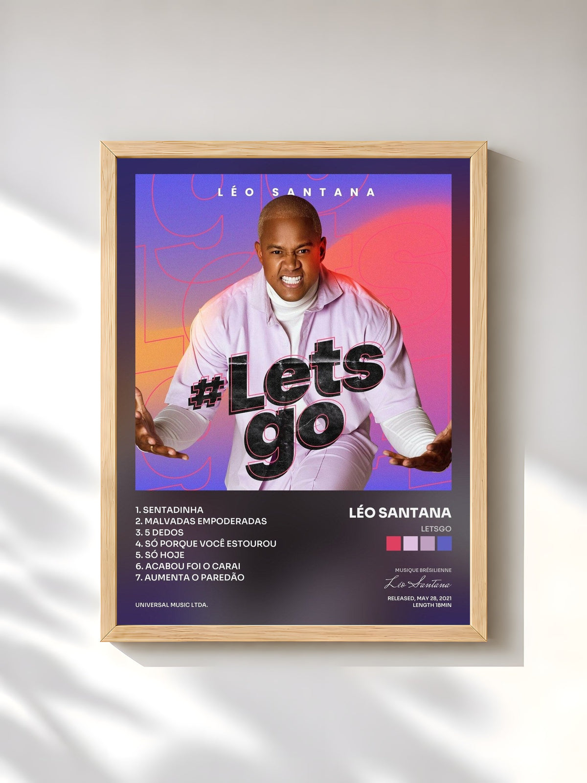 #bois Tableau de l'album LetsGo de Léo Santana, cadre en bois brut, imprimé et encadré en France
