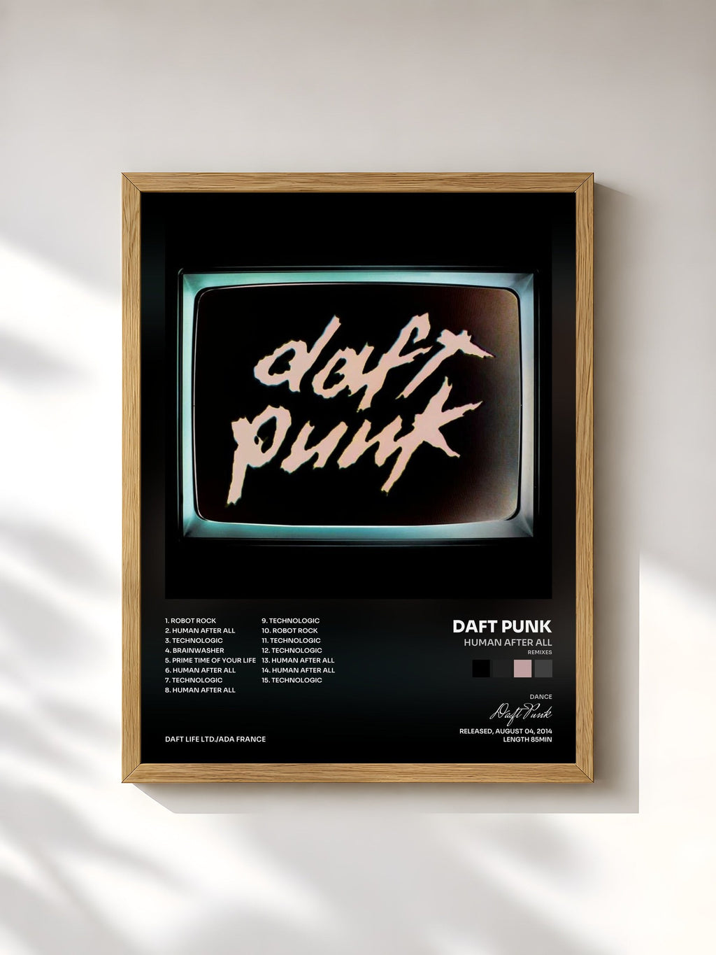 #bois Tableau de l'album Human After All (Remixes) de Daft Punk, cadre en bois brut, imprimé et encadré en France