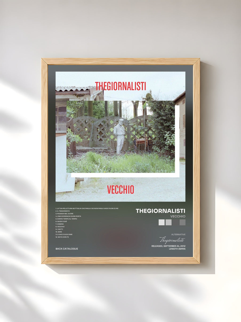 #bois Tableau de l'album Vecchio de Thegiornalisti, cadre en bois brut, imprimé et encadré en France