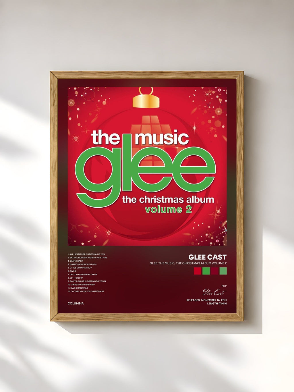 #bois Tableau de l'album Glee: The Music, The Christmas Album Volume 2 de Glee Cast, cadre en bois brut, imprimé et encadré en France