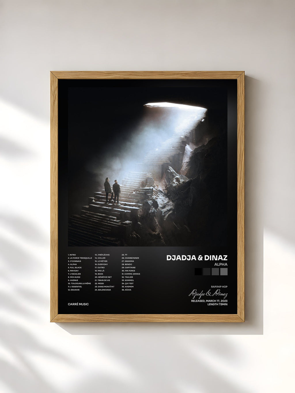 #bois Tableau de l'album ALPHA de Djadja & Dinaz, cadre en bois brut, imprimé et encadré en France
