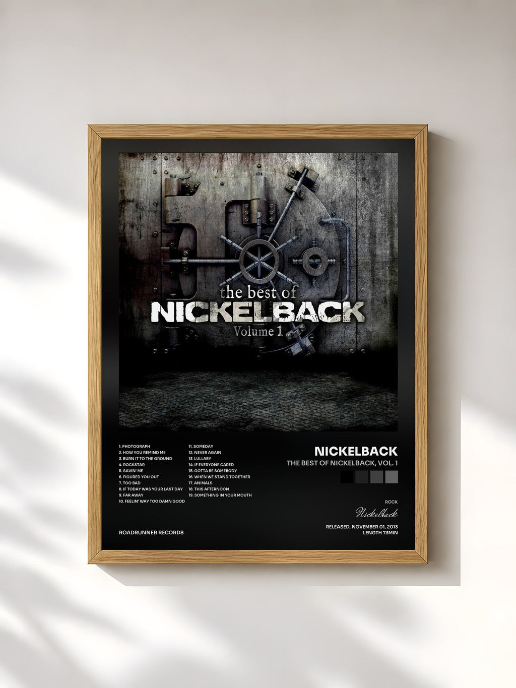 #bois Tableau de l'album The Best of Nickelback, Vol. 1 de Nickelback, cadre en bois brut, imprimé et encadré en France