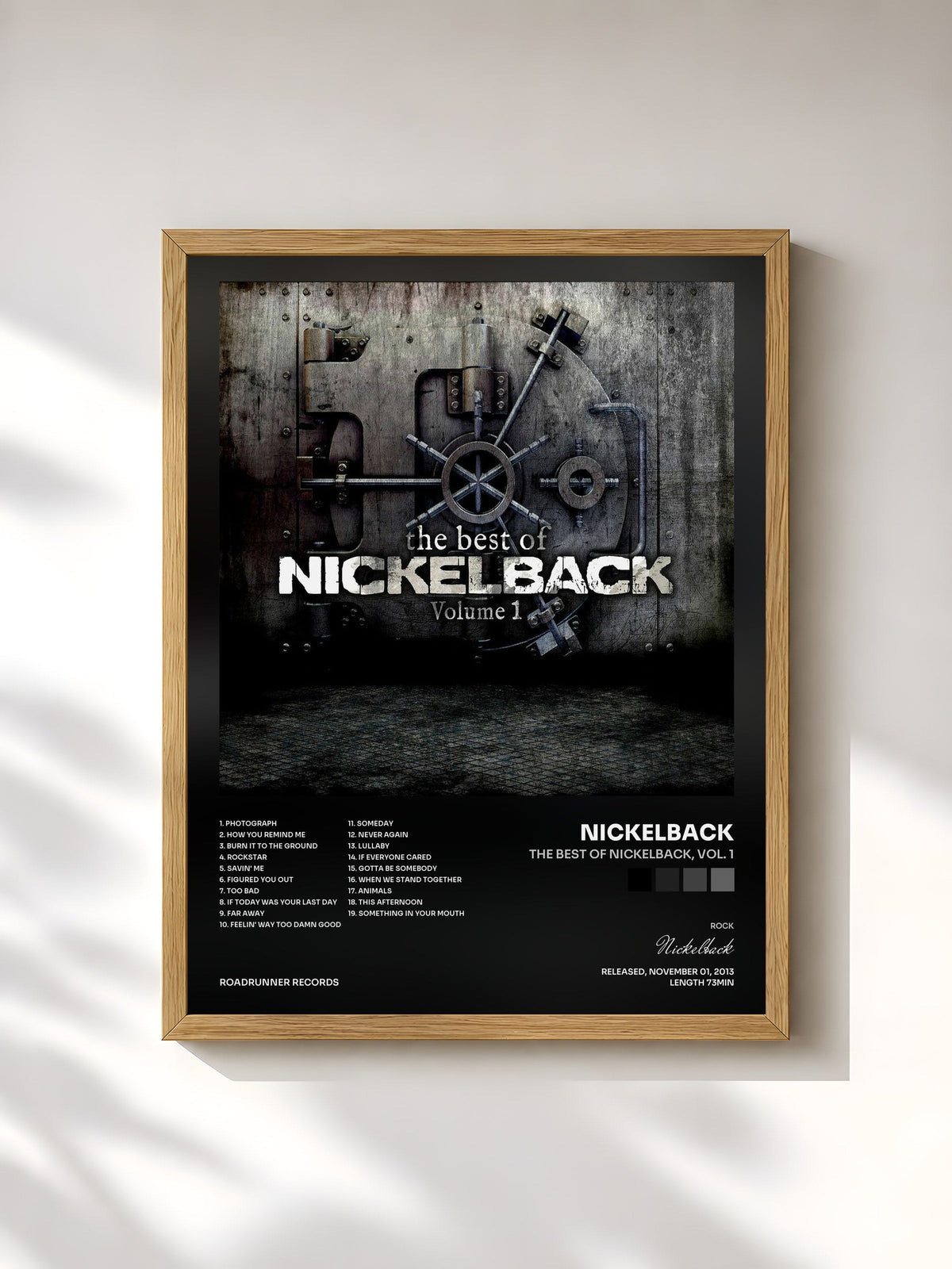 #bois Tableau de l'album The Best of Nickelback, Vol. 1 de Nickelback, cadre en bois brut, imprimé et encadré en France