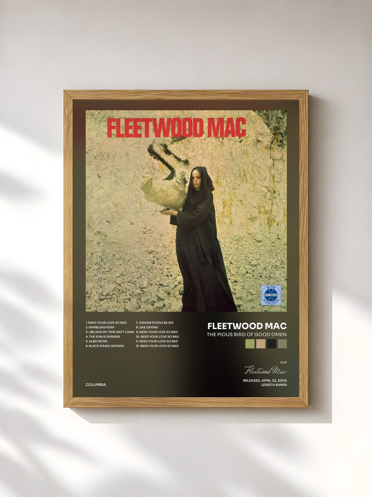 #bois Tableau de l'album The Pious Bird Of Good Omen de Fleetwood Mac, cadre en bois brut, imprimé et encadré en France