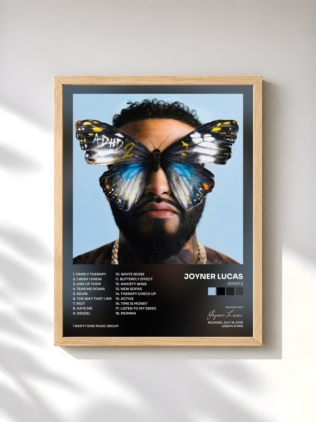 #bois Tableau de l'album ADHD 2 de Joyner Lucas, cadre en bois brut, imprimé et encadré en France
