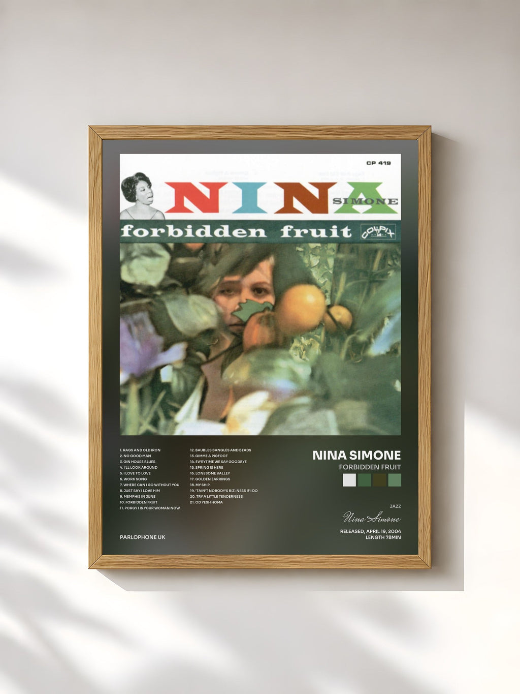#bois Tableau de l'album Forbidden Fruit de Nina Simone, cadre en bois brut, imprimé et encadré en France