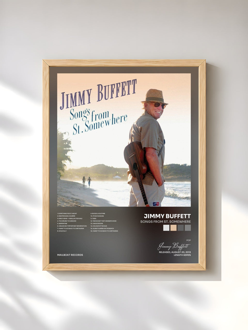 #bois Tableau de l'album Songs from St. Somewhere de Jimmy Buffett, cadre en bois brut, imprimé et encadré en France