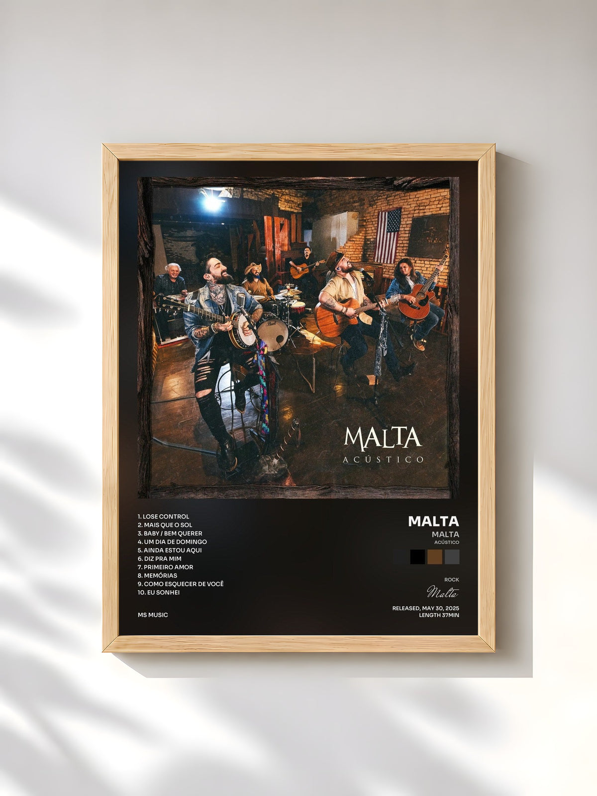 #bois Tableau de l'album Malta (Acústico) de Malta, cadre en bois brut, imprimé et encadré en France