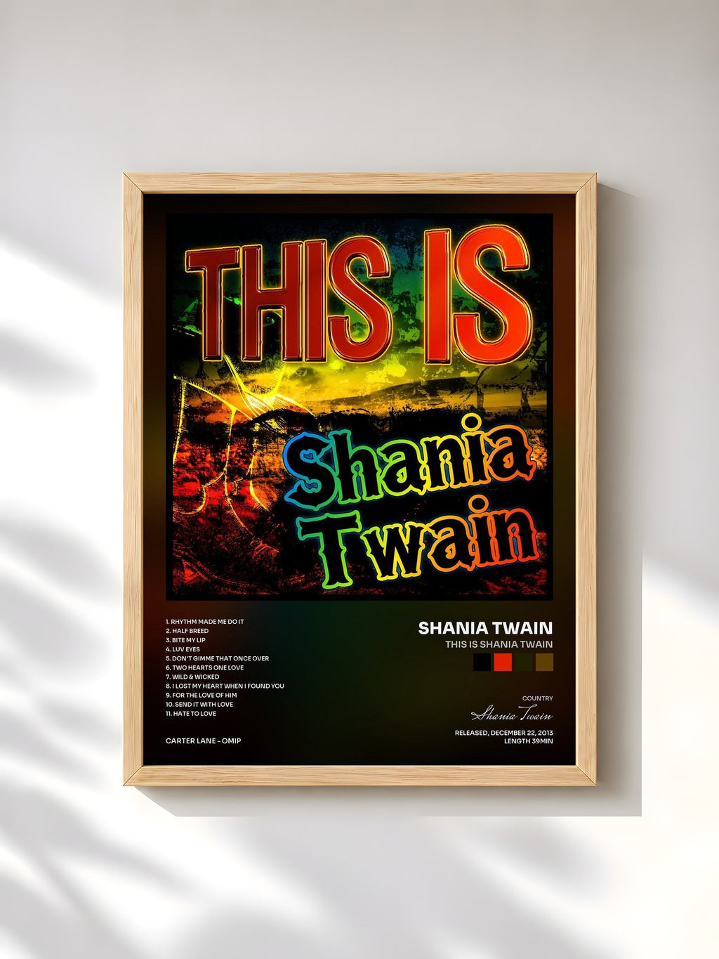 #bois Tableau de l'album This Is Shania Twain de Shania Twain, cadre en bois brut, imprimé et encadré en France