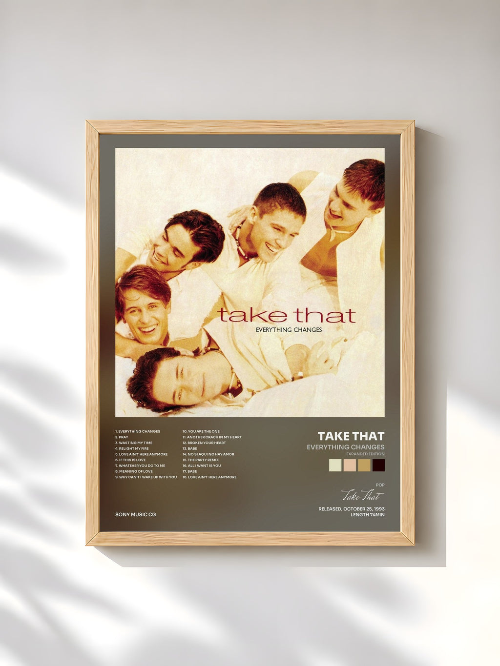 #bois Tableau de l'album Everything Changes (Expanded Edition) de Take That, cadre en bois brut, imprimé et encadré en France
