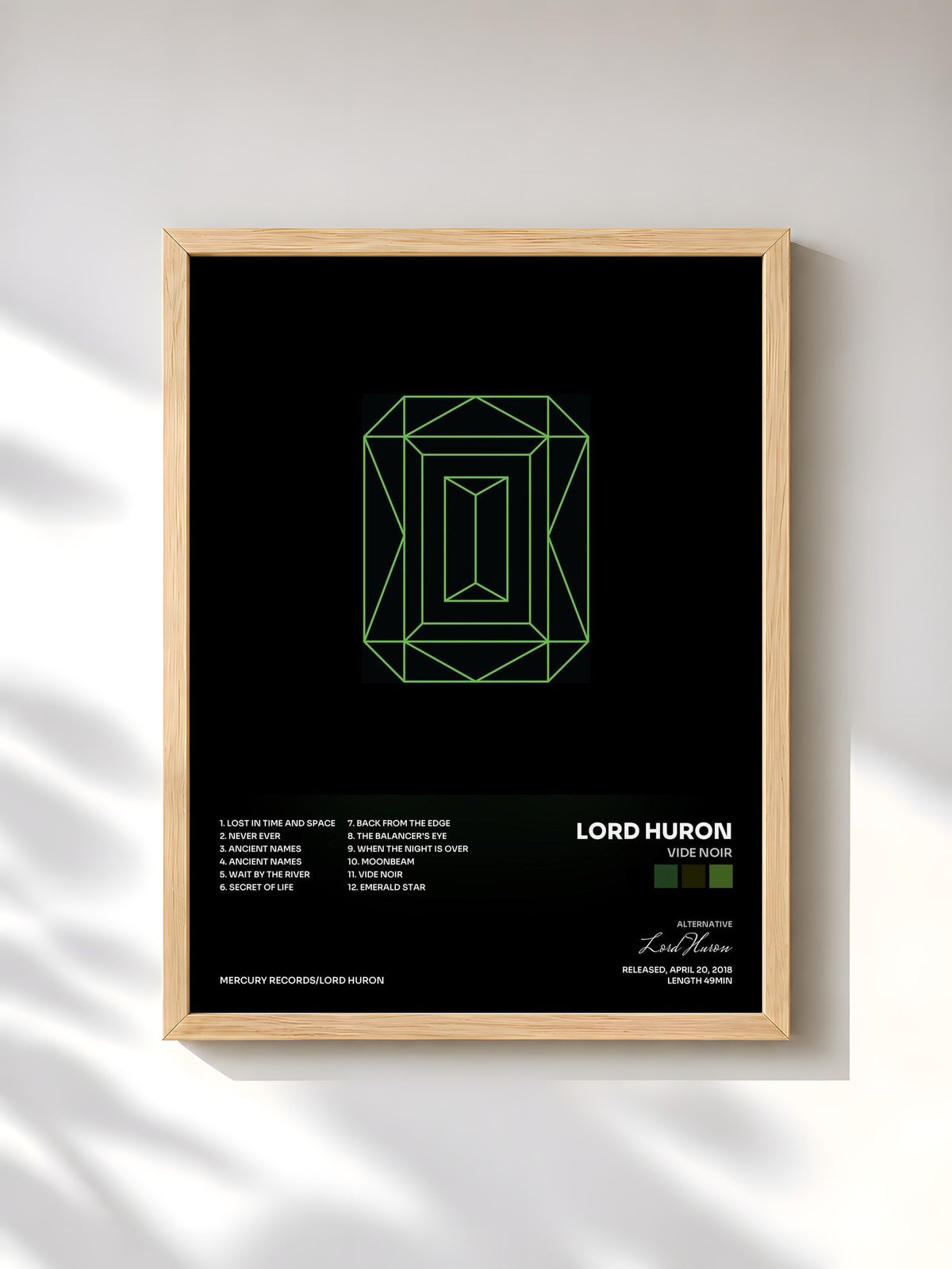 #bois Tableau de l'album Vide Noir de Lord Huron, cadre en bois brut, imprimé et encadré en France