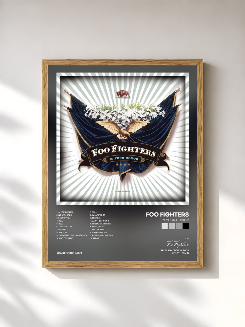 #bois Tableau de l'album In Your Honor de Foo Fighters, cadre en bois brut, imprimé et encadré en France