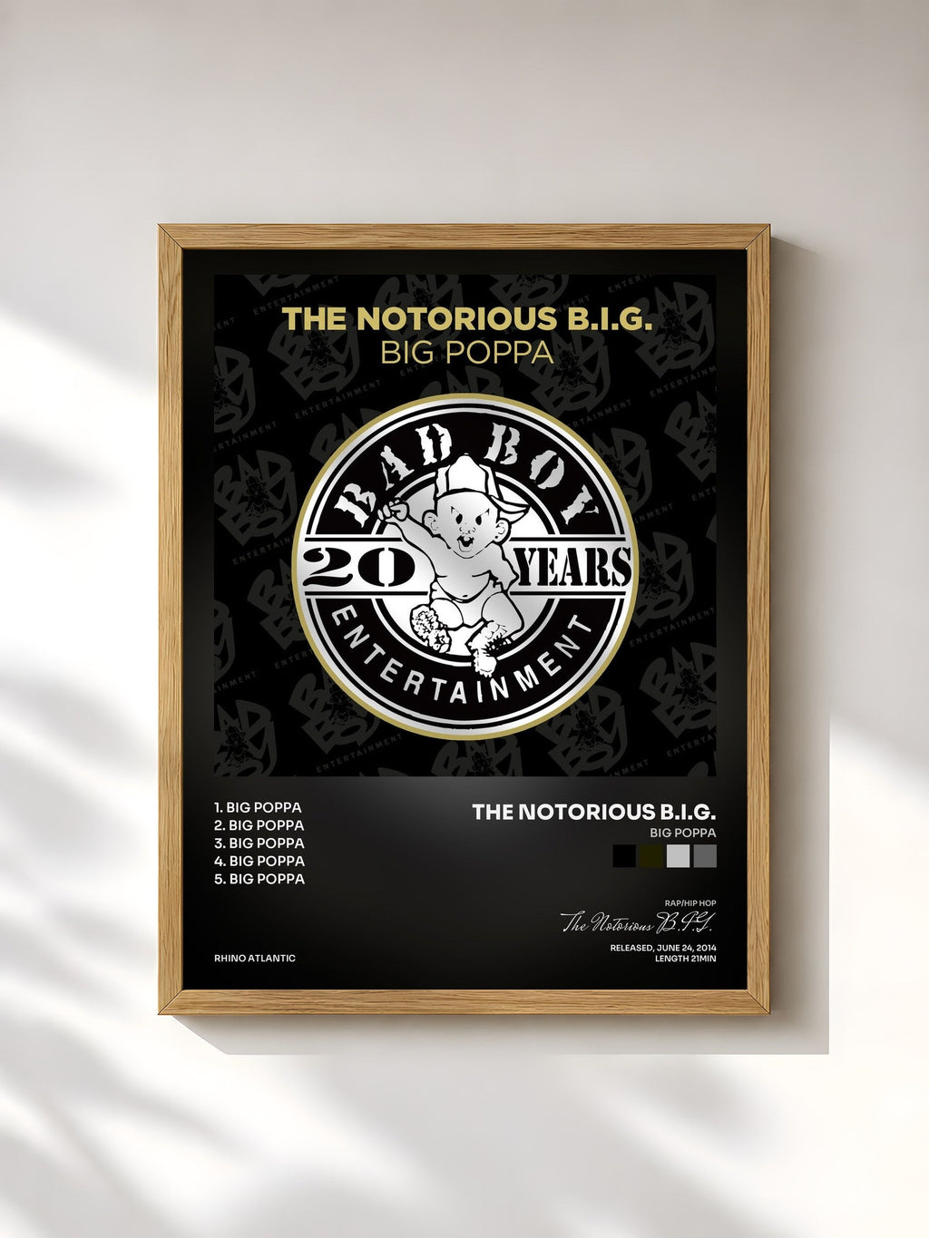 #bois Tableau de l'album Big Poppa de The Notorious B.I.G., cadre en bois brut, imprimé et encadré en France