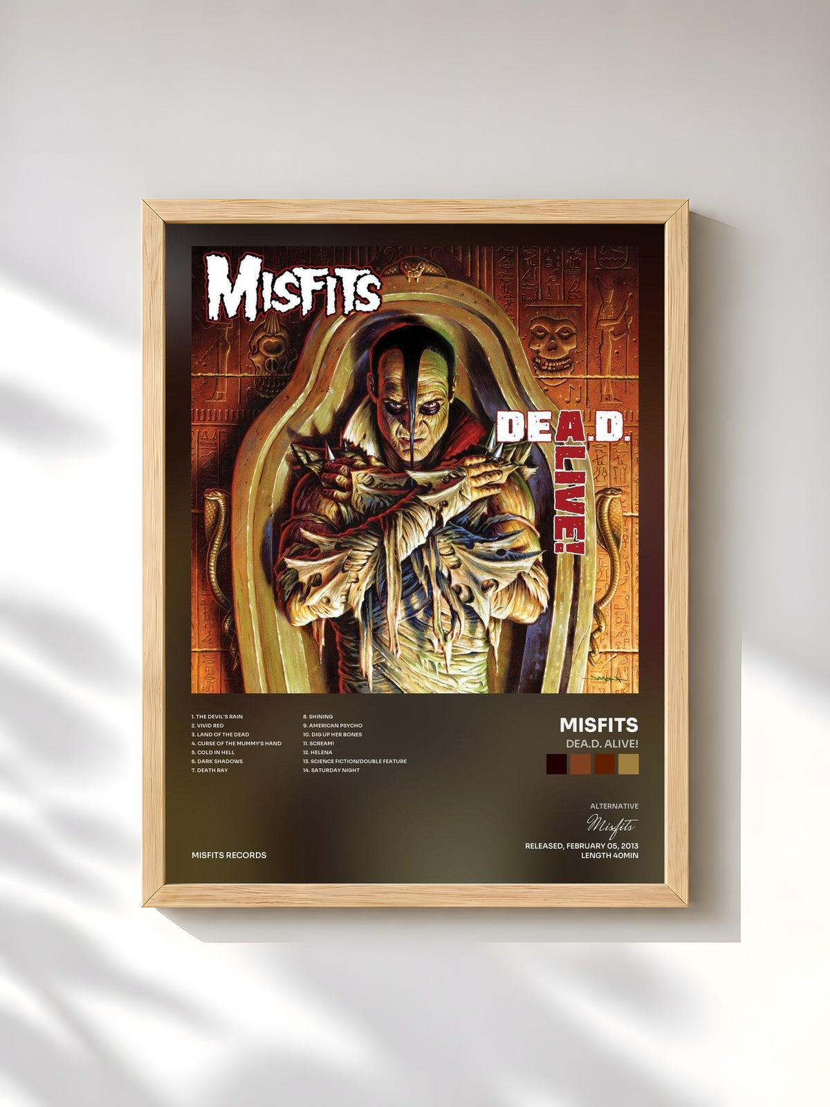 #bois Tableau de l'album DeA.D. Alive! de Misfits, cadre en bois brut, imprimé et encadré en France