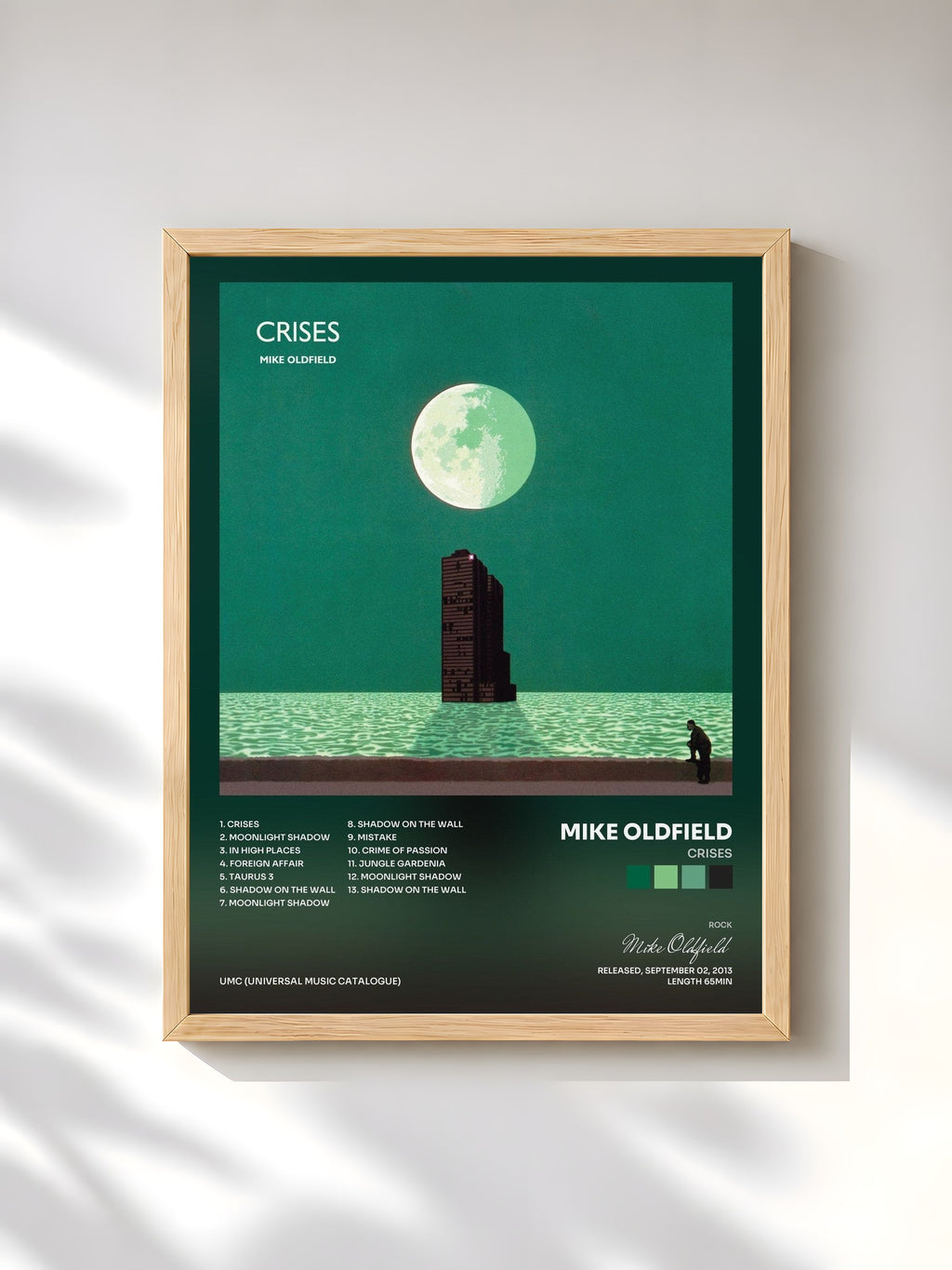 #bois Tableau de l'album Crises de Mike Oldfield, cadre en bois brut, imprimé et encadré en France